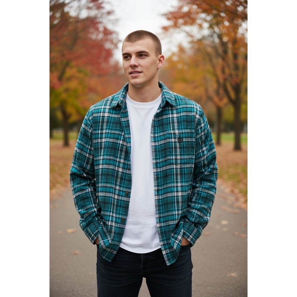 Chaps Men's Long Sleeve Plaid Flannel Shirt 100% Cotton Button Down Green SZM